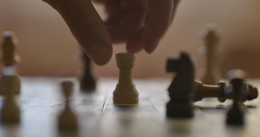Game of Chess. Close Up of Hand Confident Businessman Playing Chess Game to Development Analysis Strategy Plan, Leader and Teamwork Concept for Success. Business Solutions, Success Strategy. | Shutterstock HD Video #1061778748