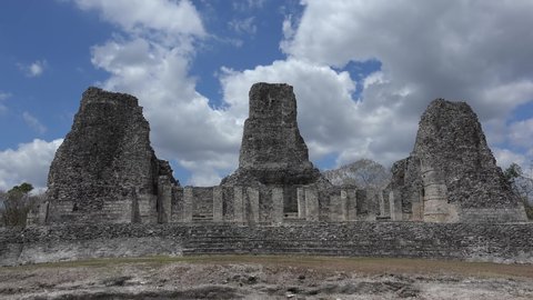 Three Towers Building (Structure I) of Xpuhil Mayan Ruins. Timelapse. Mexico