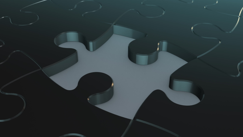 close-up view of puzzle pieces with the last one at the center in different color, concept of teamwork, leader and success (3d render) Royalty-Free Stock Footage #1061787241