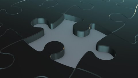 close-up view of puzzle pieces with the last one at the center in different color, concept of teamwork, leader and success (3d render)