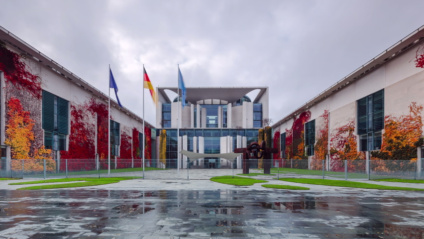 Cloudy Time Lapse of Bundeskanzleramt (Federal Chancellery) in Autumn, Berlin, Germany