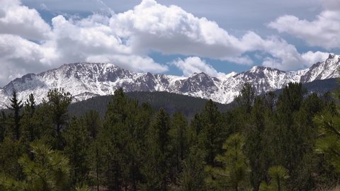 White snow on the grains of the Pikes Peak Mountains in Colorado Spring,  USA