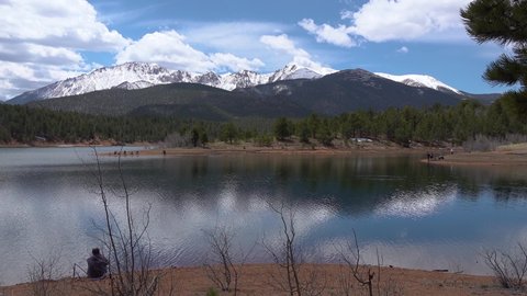 Pikes Peak Panorama. The beautiful scenic view from top of the Pikes Peak Mountains in Colorado Spring, USA