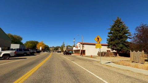 ENNIS, MONTANA-SEPT 29, 2020: Highway 287 (Main Street) through the small town of Ennis, Montana in the southwest corner of the state. The town  was named for William Ennis the first homesteader. 