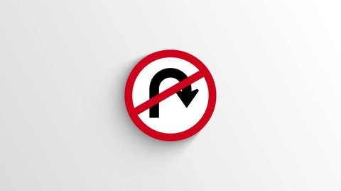 u-turn is prohibited stop sign with man on a white background, the appearance of a running stripe icon. Creative video for product presentation. 3D animation for your media project.