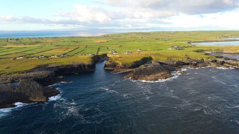 Aerial view over the Bridges of Ross. A magnificent location on the north side of the Loop Head peninsula. Spectacular views of the Atlantic Ocean and the surrounding coastline. Ireland county Clare.
