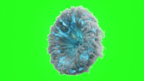 Magic portal of clouds, smoke on a green screen. Opening vortex smoke portal, gateway to another dimension of the world. Emission blue energy within the portal. 3D, 4k animation on green screen