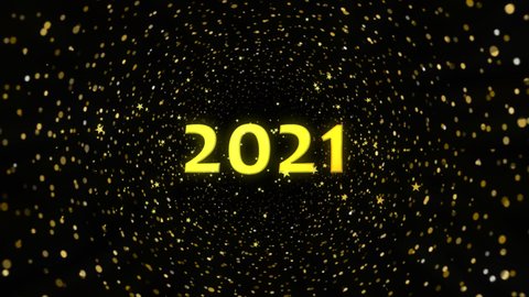 2021 Happy New Year greeting text with particles and sparks on black background. Happy New Year 2021 Letter Animation & Motion Graphics. new year celebration card.