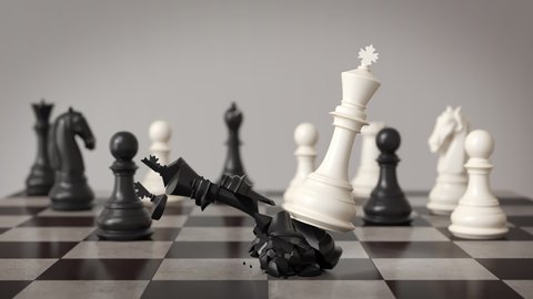 black defeats white king at chess Challenge, business competition planing teamwork strategic concept.