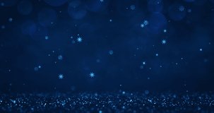 Merry Christmas handwritten text with blue glittering particles. Christmas opening animation. Winter holiday 4k video background.