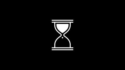 Hourglass waiting sign for computer programmes and mobile apps. Sand clock white icon design video animation with turning over sign on black background
