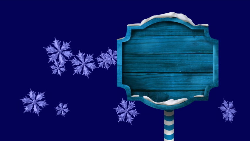 Digital animation of blue wooden signpost against snowflakes falling on blue background. christmas festivity celebration tradition concept Royalty-Free Stock Footage #1061859403