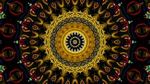 Multicolored kaleidoscope sequence patterns. 4k. Abstract motion graphics background. Usefull for yoga, clubs, shows, mandala, fractal animation. Beautiful bright ornament. Seamless loop.
