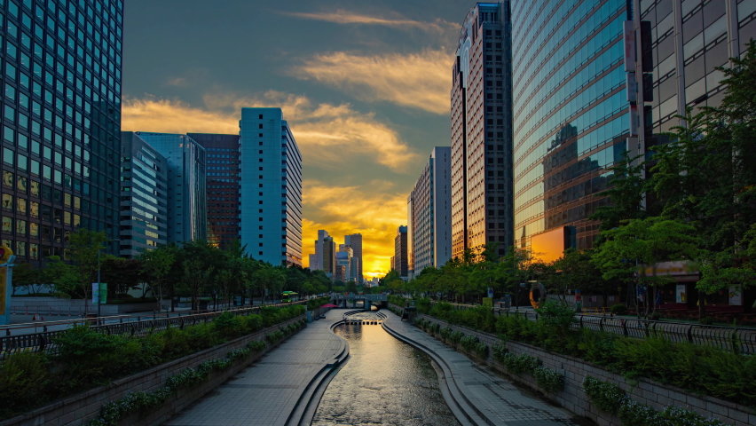Seoul city South Korea,during  morning at Cheonggyecheon Stream