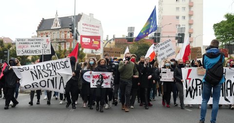 Szczecin / Poland - 10 23 2020: people of Poland protesting against abortion ban law in Szczecin 