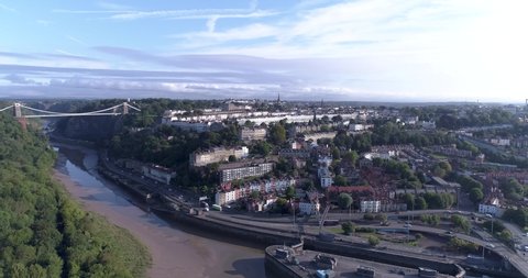 Left to right aerial shot above river severn looking towards Bristol