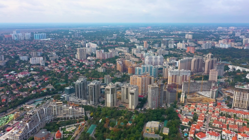 Odessa city from above. Aerial view of the city of Odessa in Ukraine famous sea resort