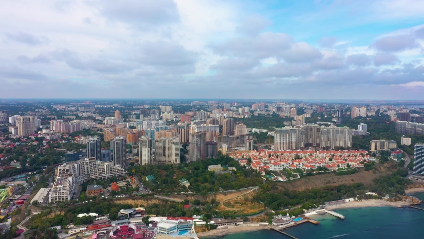 Odessa city from above. Aerial view of the city of Odessa in Ukraine famous sea resort