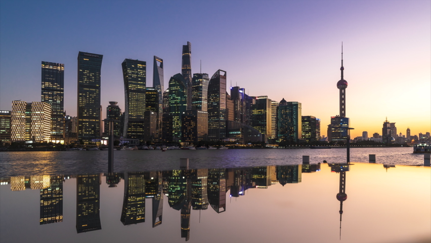 4K Timelapse - Uraban skyline and cityscape at sunset in Shanghai China. Royalty-Free Stock Footage #1061904766