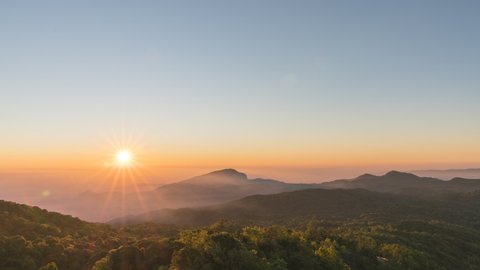 Beautiful sunrise and mist time lapse at view point 41, Doi Inthanon, Chiang mai, Thailand.