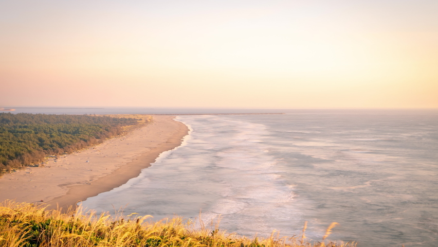 Time Lapse of Sunset on Cape Disappointment, Washington USA. Pacific Ocean Beach and Picturesque Coastline
