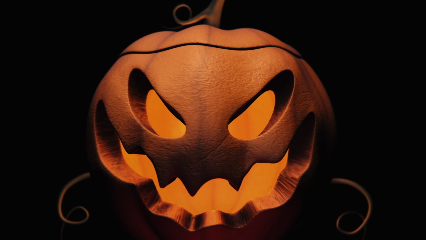 Animation of the appearance of a Halloween pumpkins from the darkness. Horror scene or Halloween decoration. | Shutterstock HD Video #1061937574