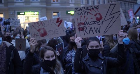 Szczecin / Poland - 10 23 2020: women protesting against ban on abortion laws Szczecin 