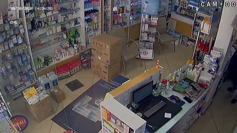 Batumi, Adjaria / Georgia - 10.30.2020: Actual CCTV footage of earthquake in the shop. Earthquake indoors fooatge.