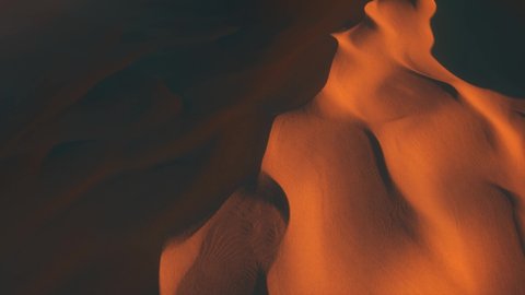 Flight in the endless hot desert over the dunes and sandy mountains. Timelapse. 3d animation