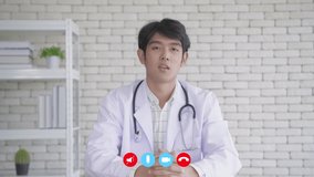 Video calling concept. The doctor is consulting on health problems in the hospital. 4k Resolution.