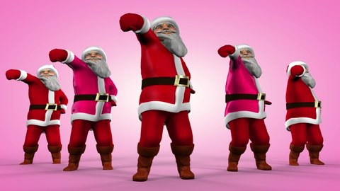Merry Christmas Santa Clauses are dancing. 3d rendering. Looping animation.