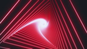 Abstract background with neon triangles tunnel. Abstract triangle glowing VJ tunnel video for edm music animation. 3d rendering animation of triangles tunnel consisting of white neon lines. Seamless