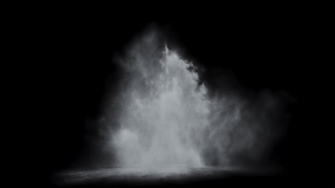 High-quality water splash explosion element, black background with alpha, 3D render, slow motion, large splash