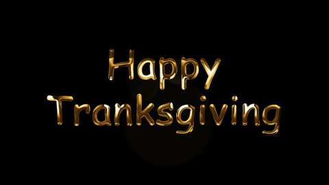 Happy Thanksgiving holiday golden letters on black background with glow. 4K animation of Happy Thanksgiving text.
