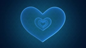 Blue glossy hearts concept motion background. Abstract Valentines Day greeting card motion design. Seamless looping. Vertical video animation Ultra HD 4K 2160x3840. Great for social media kiss post