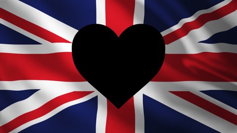 UK Travel Video Concept. National Flag With Empty Heart Shape At Center. Transparent Black Background. From England With Love