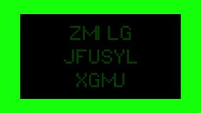 Decoding a message on a computer screen: ready player four. 8-bit retro font, green text on a black background.
