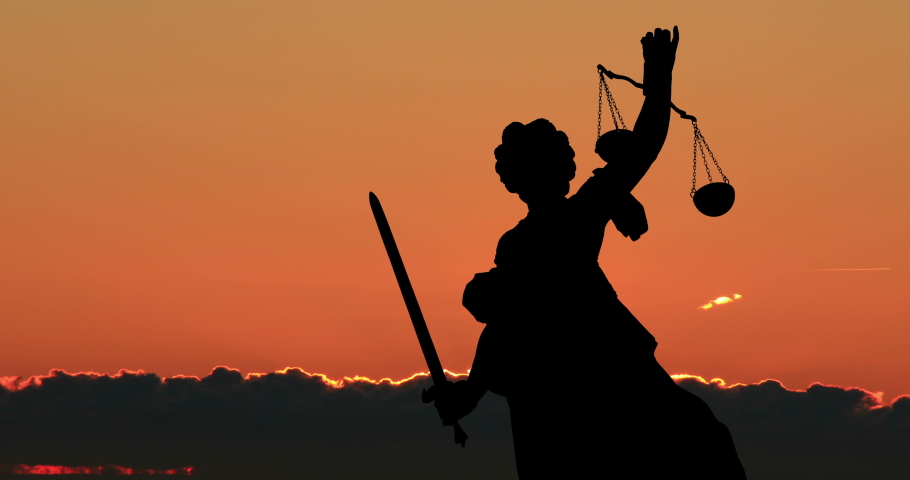 Lady Justice Statue Frankfurt Am Main Germany Red Light Sunrise Timelapse