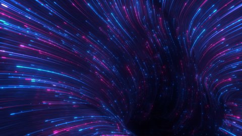 Futuristic wormhole tunnel with ultraviolet light trails. Sci-fi portal. 3D render seamless loop animation