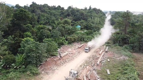 Drone Footage of Logging Truck in Borneo Tropical Forest