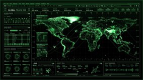 Green futuristic digital interface screen. Tracking location all over the world. Extremely detailed global communications. Cyber map, targeting and locating objects with GPS navigation. - Powered by Shutterstock - Get 15% off with code: PIKWIZARD15