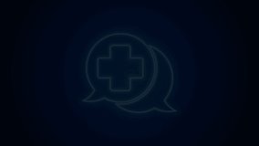 Glowing neon line Dialogue with the doctor icon isolated on black background. Doctor and patient dialog. Consulting about medical health services. 4K Video motion graphic animation.