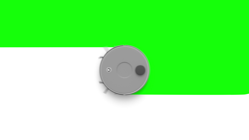 Chroma screen transition with robotic vacuum cleaner sliding across the screen. Use green screen as a transparency for frame change transition | Shutterstock HD Video #1062029311