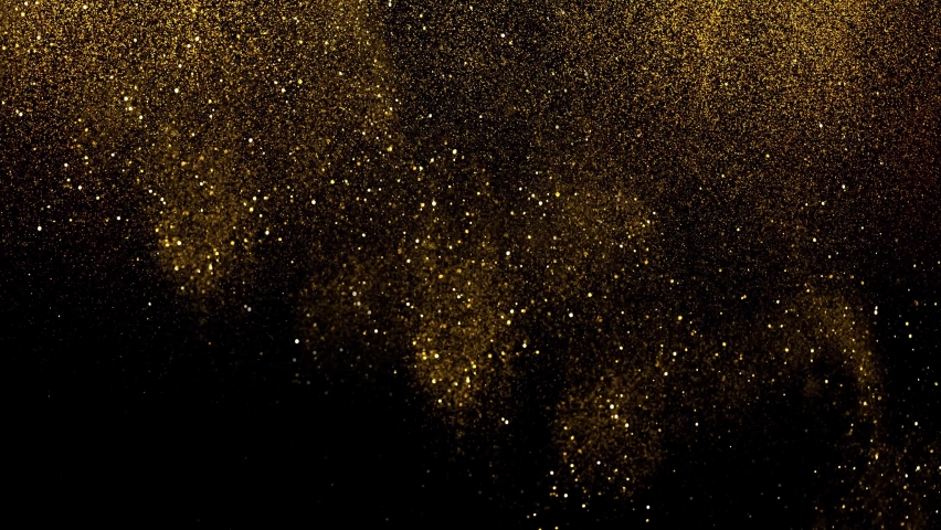 Gold dust particles fly in slow motion in the air lingering slowly. Dust Particles Background Bokeh Lights Background on Black Background 4k Footage Snow Particles Background. Royalty-Free Stock Footage #1062035041