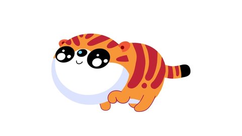 Cartoon isolated kawaii tiger. Sweet animal in hot Aftrica. Good for any movie, presentation, etc... Funny children animation. Alpha channel, loop