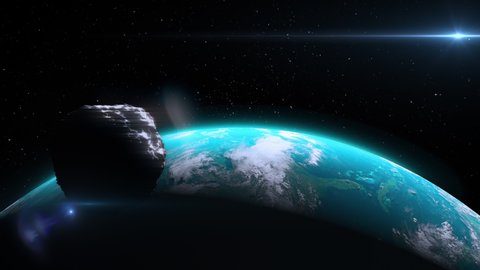 Massive asteroid accelerating towards Earth, entering atmosphere. Armageddon. Earth destruction, Apocalypse