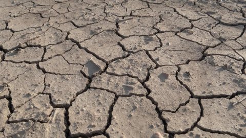 Closeup of cracked earth during drought, cracked soil, natural disaster