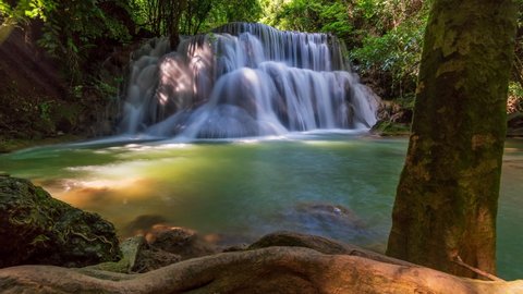 4K Time Lapse of amazing waterfalls in nature in tropical forest, rainy season at Huay Mae Khamin Waterfall National Park, Kanchanaburi Province, Thailand.
Dolly Shot