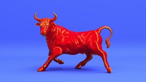 Strong angry power bull or rotating ox seamless looping animated background, happy chinese new year and taurus zodiac of astrological horoscope, spanish bullfight concept 3d render animation.