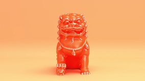 Chinese guardian ancient antique imperial majestic lion statue as emperor guard symbol seamless looping animated background, 3d render animation hd 1080p video.